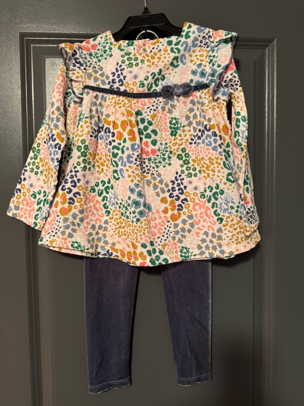Mud Pie Rainbow Leopard Print Tunic with Navy Trim
